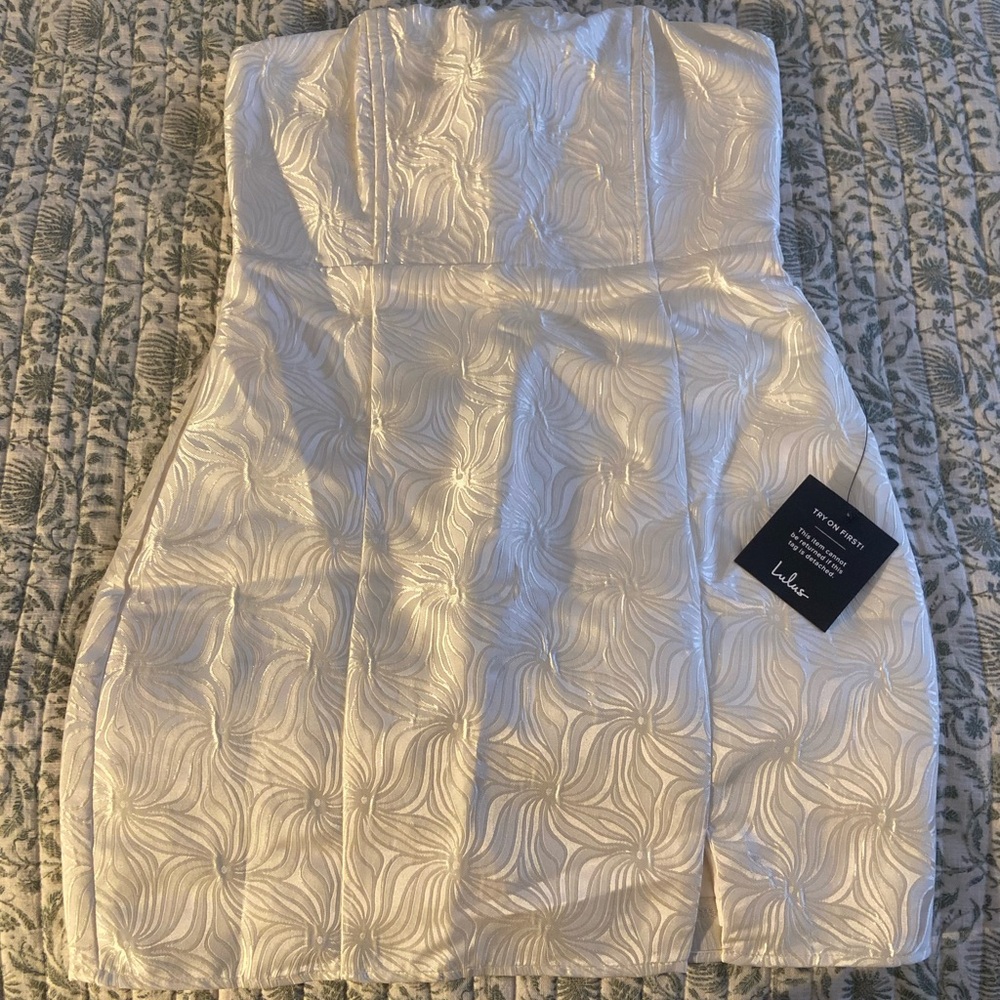 Ivory Jacquard Strapless Bustier Mini Dress